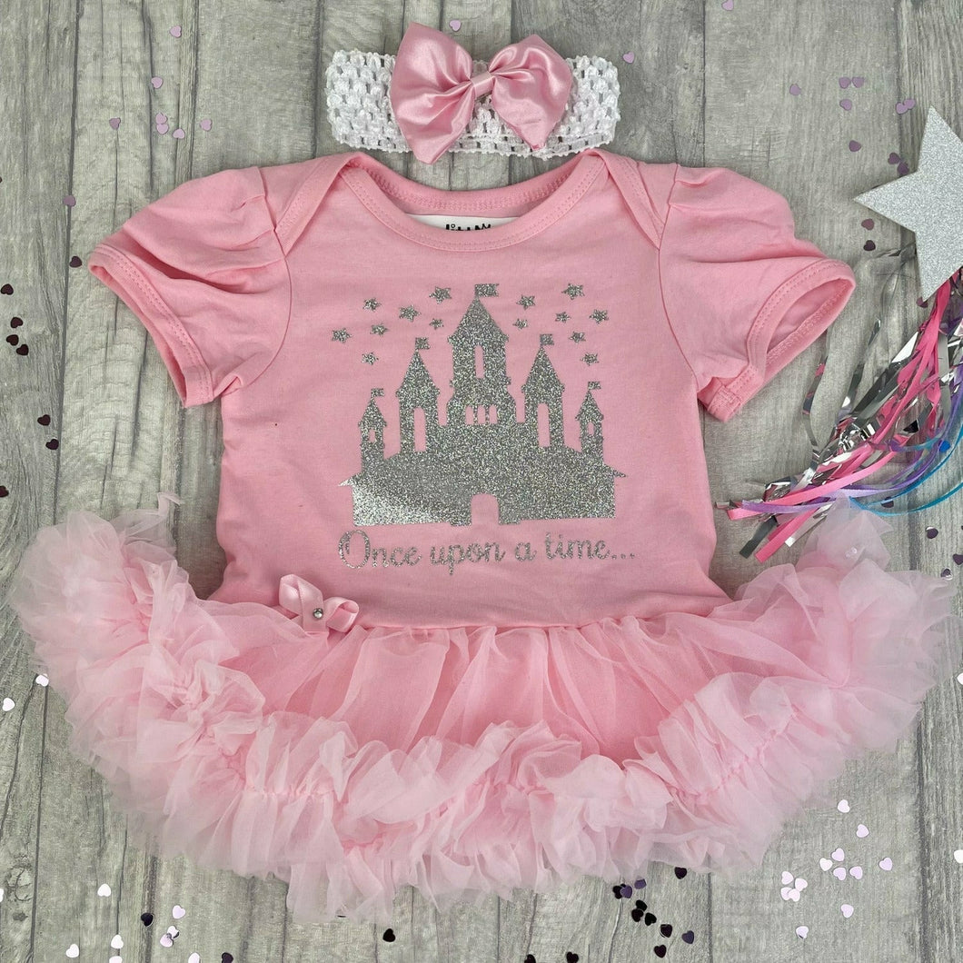 Disney Castle 'Once Upon A Time' Baby Girl Tutu Romper With Matching Bow Headband