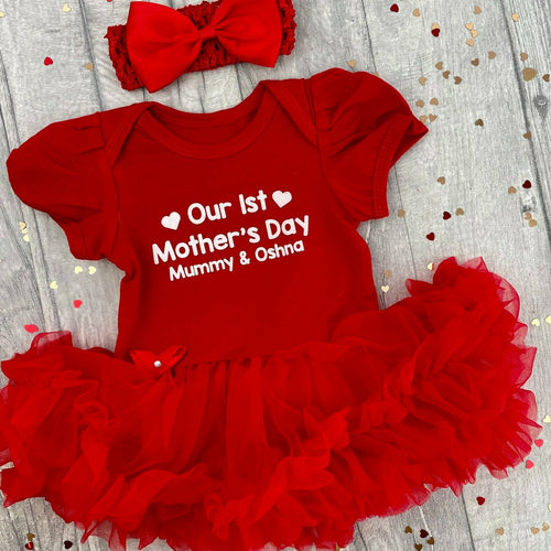 Personalised Our 1st Mother's Day Baby Girl, Tutu Romper With Matching Bow Headband, Mummy & Daughter