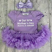 Load image into Gallery viewer, Personalised Our 1st Mother&#39;s Day Baby Girl, Tutu Romper With Matching Bow Headband, Mummy &amp; Daughter
