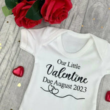 Load image into Gallery viewer, Personalised Our Little Valentine Newborn Short Sleeve Romper, Pregnancy/Baby Announcement - Little Secrets Clothing
