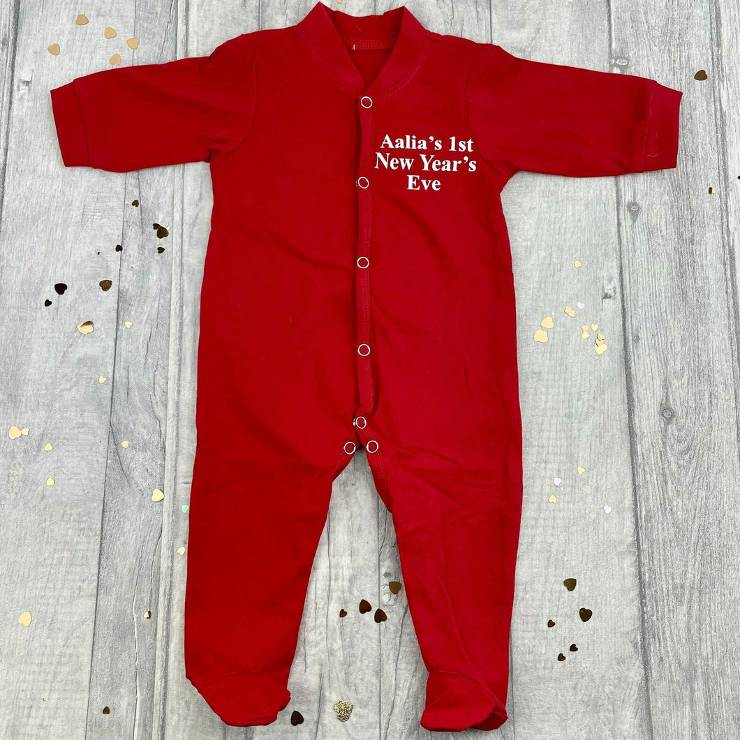 Personalised Babies 1st New Years Eve Red Full Baby Suit, Christmas