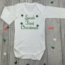 Load image into Gallery viewer, Personalised &#39;First Christmas&#39; Long Sleeve White Romper, Newborn Baby Gift
