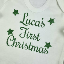 Load image into Gallery viewer, Personalised &#39;First Christmas&#39; Long Sleeve White Romper, Newborn Baby Gift
