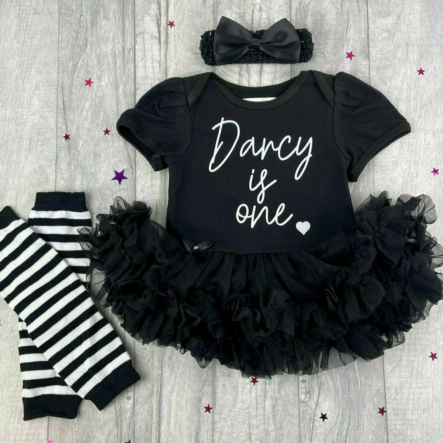 Baby Girls Personalised 1st Birthday Black Tutu Dress Set