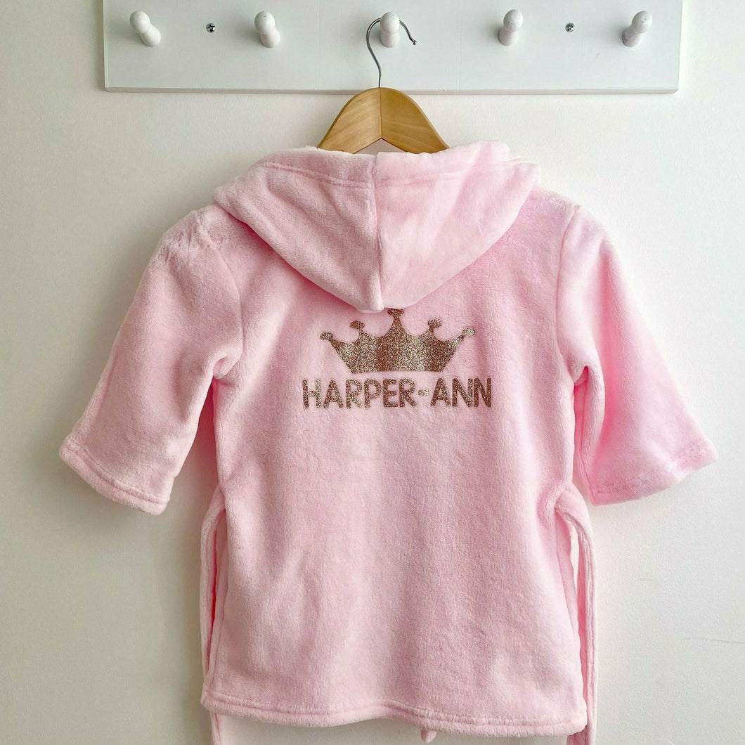 Personalised Girls Hooded Pink Dressing Gown, Princess Robe