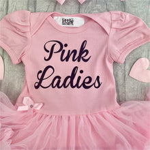Load image into Gallery viewer, &#39;Pink Ladies&#39; Grease Film Baby Girl Tutu Romper With Matching Bow Headband
