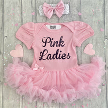 Load image into Gallery viewer, &#39;Pink Ladies&#39; Grease Film Baby Girl Tutu Romper With Matching Bow Headband
