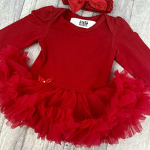 Load image into Gallery viewer, Plain Red Long Sleeve, Baby Girl Tutu Romper With Matching Bow Headband - Little Secrets Clothing

