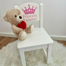 Load image into Gallery viewer, Personalised Princess Crown Chair, White Wooden Nursery, Playroom Chair, Baby Girl
