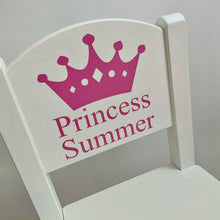 Load image into Gallery viewer, Personalised Princess Crown Chair, White Wooden Nursery, Playroom Chair, Baby Girl
