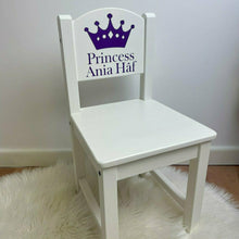 Load image into Gallery viewer, Personalised Princess Crown Chair, White Wooden Nursery, Playroom Chair, Baby Girl
