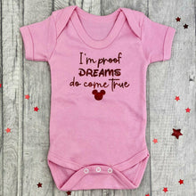 Load image into Gallery viewer, &#39;I&#39;m Proof Dreams Come True&#39; Newborn Baby Short Sleeve Romper, Disney, Red Glitter Design
