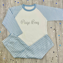 Load image into Gallery viewer, Page Boy Wedding Blue and White Boys Pyjamas Silver Glitter Design
