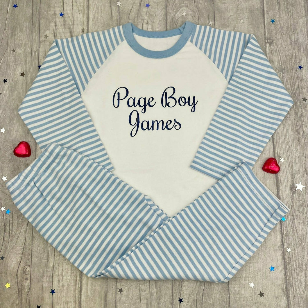Personalised Page Boy Wedding Blue and White Boys Pyjamas