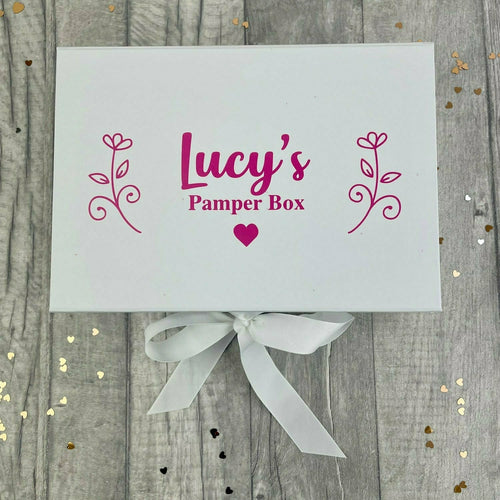 Personalised Pamper Box Small Keepsake Gift Box, Flowers and Heart Design
