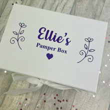 Load image into Gallery viewer, Personalised &#39;Pamper Box&#39; Small White Keepsake Gift Box, Flowers and Heart Design
