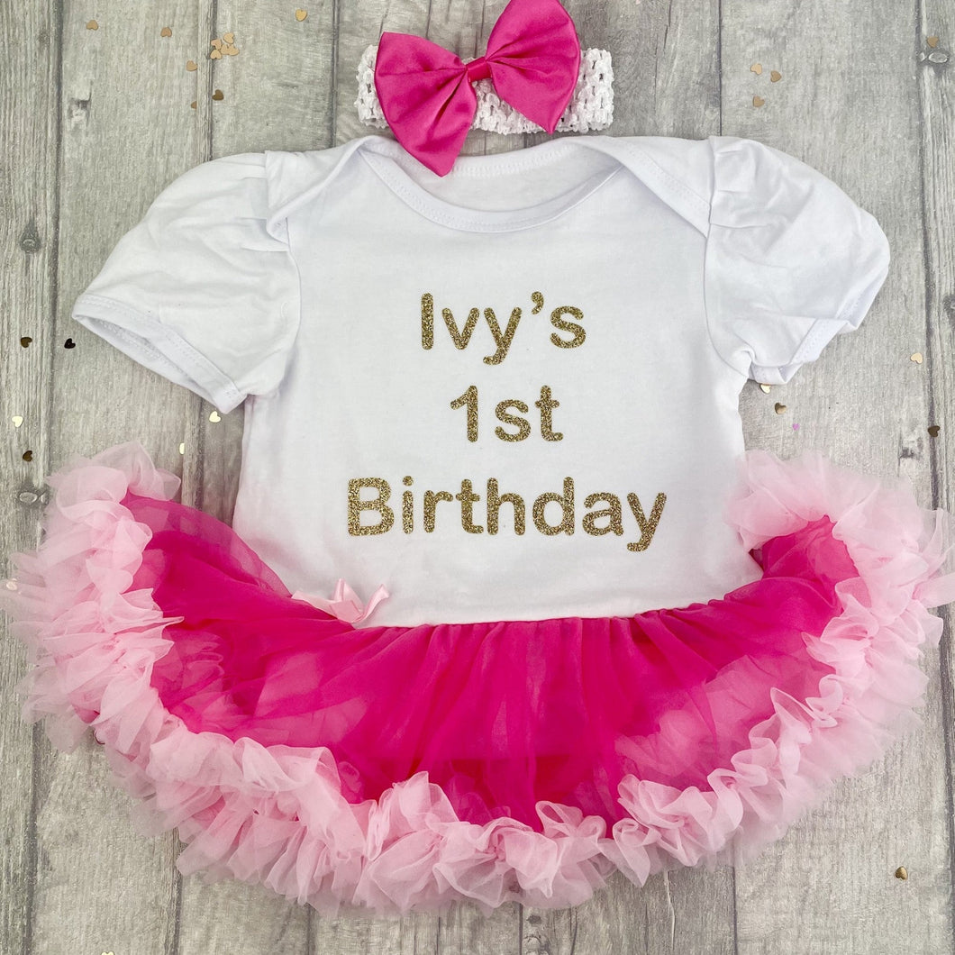 Baby Girls Personalised 1st Birthday Tutu Romper, Cake Smash Dress