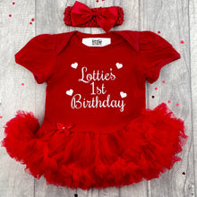 Load image into Gallery viewer, Baby Girls Personalised 1st Birthday Tutu Romper Dress with Headband
