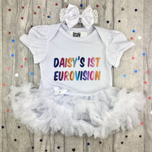 Load image into Gallery viewer, Personalised 1st Eurovision Baby Girls White Tutu Romper - Little Secrets Clothing
