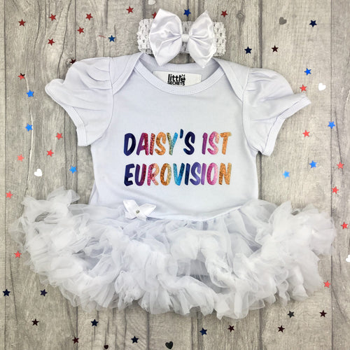Personalised 1st Eurovision Baby Girls White Tutu Romper - Little Secrets Clothing