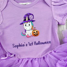 Load image into Gallery viewer, Personalised Baby Girl 1st Halloween Pumpkin Unicorn Tutu Romper With Headband - Little Secrets Clothing
