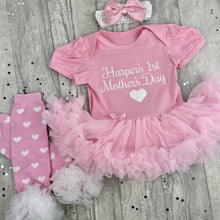 Load image into Gallery viewer, Baby Girl Personalised 1st Mother&#39;s Day Pink Tutu Romper with Matching Socks, Tights or Legwarmers
