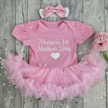 Load image into Gallery viewer, Personalised 1st Mothers Day Baby Girl Tutu Romper With Matching Bow Headband
