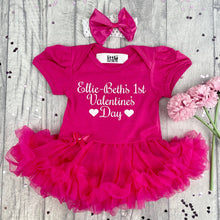 Load image into Gallery viewer, Personalised 1st Valentine&#39;s Day Baby Girl Tutu Romper With Headband, White Glitter Design - Little Secrets Clothing
