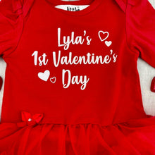 Load image into Gallery viewer, Baby Girls Personalised 1st Valentine&#39;s Day Dress, Tutu Romper With Headband, White Love Hearts - Little Secrets Clothing
