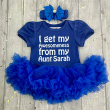 Load image into Gallery viewer, Personalised Awesome Aunt Baby Girl Outfit, I Get My Awesomeness From My Aunt Tutu Romper - Little Secrets Clothing
