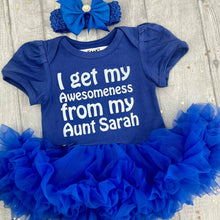 Load image into Gallery viewer, Personalised Awesome Aunt Baby Girl Outfit, I Get My Awesomeness From My Aunt Tutu Romper - Little Secrets Clothing
