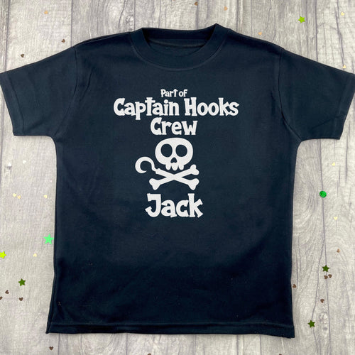 Boys Disney Captain Hook T-Shirt, Personalised Pirate Black Top - Little Secrets Clothing