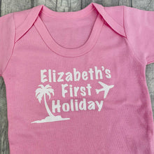 Load image into Gallery viewer, Personalised First Holiday Short Sleeve Romper - Little Secrets Clothing
