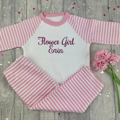 Personalised Flower Girl Wedding Pink and White Girls Pyjamas