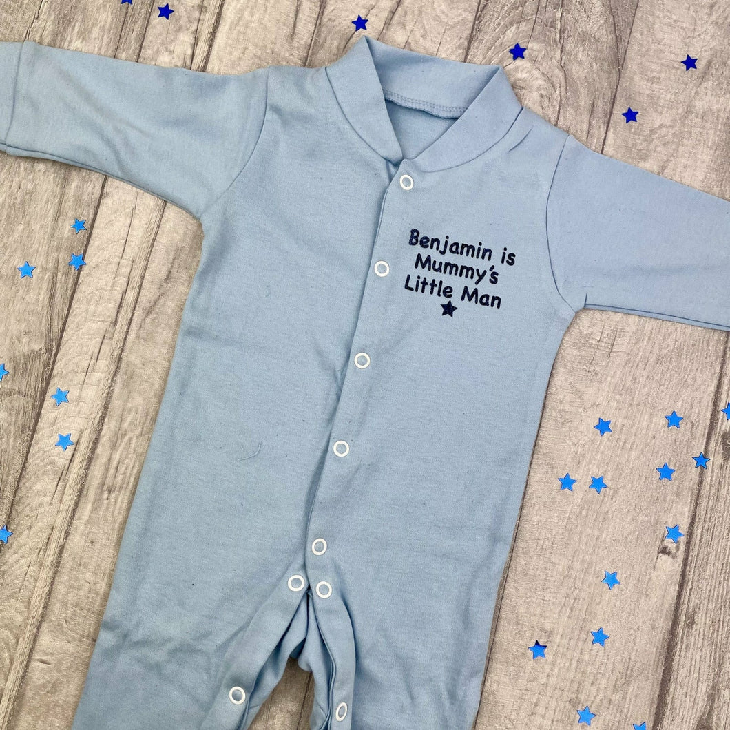 Personalised Mummy's Little Man Mother's Day Baby Boy Sleepsuit