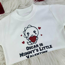 Load image into Gallery viewer, Boy&#39;s Personalised Mummy&#39;s Little Valentine Dinosaur White T-Shirt, Valentines Day
