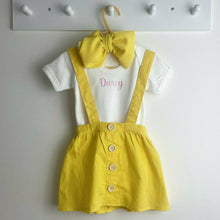 Load image into Gallery viewer, Personalised Baby Girl&#39;s Summer Outfit, Yellow Pinafore Dress - Little Secrets Clothing
