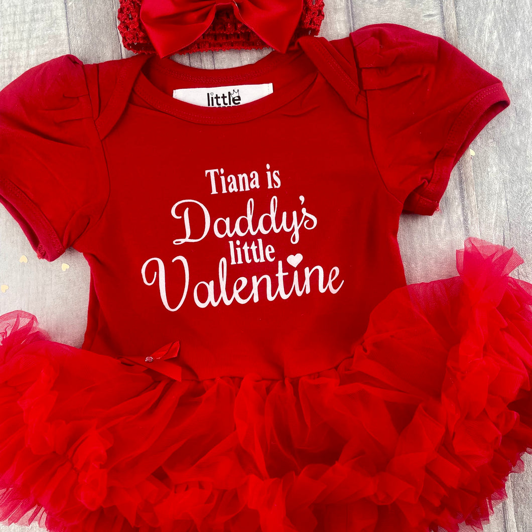 Personalised Is Daddy's Little Valentine Baby Girl Red Tutu Romper with Bow Headband, Valentine’s Day - Little Secrets Clothing