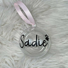 Load image into Gallery viewer, Personalised Dog / Cat / Pet Christmas Tree Bauble with Paw Print
