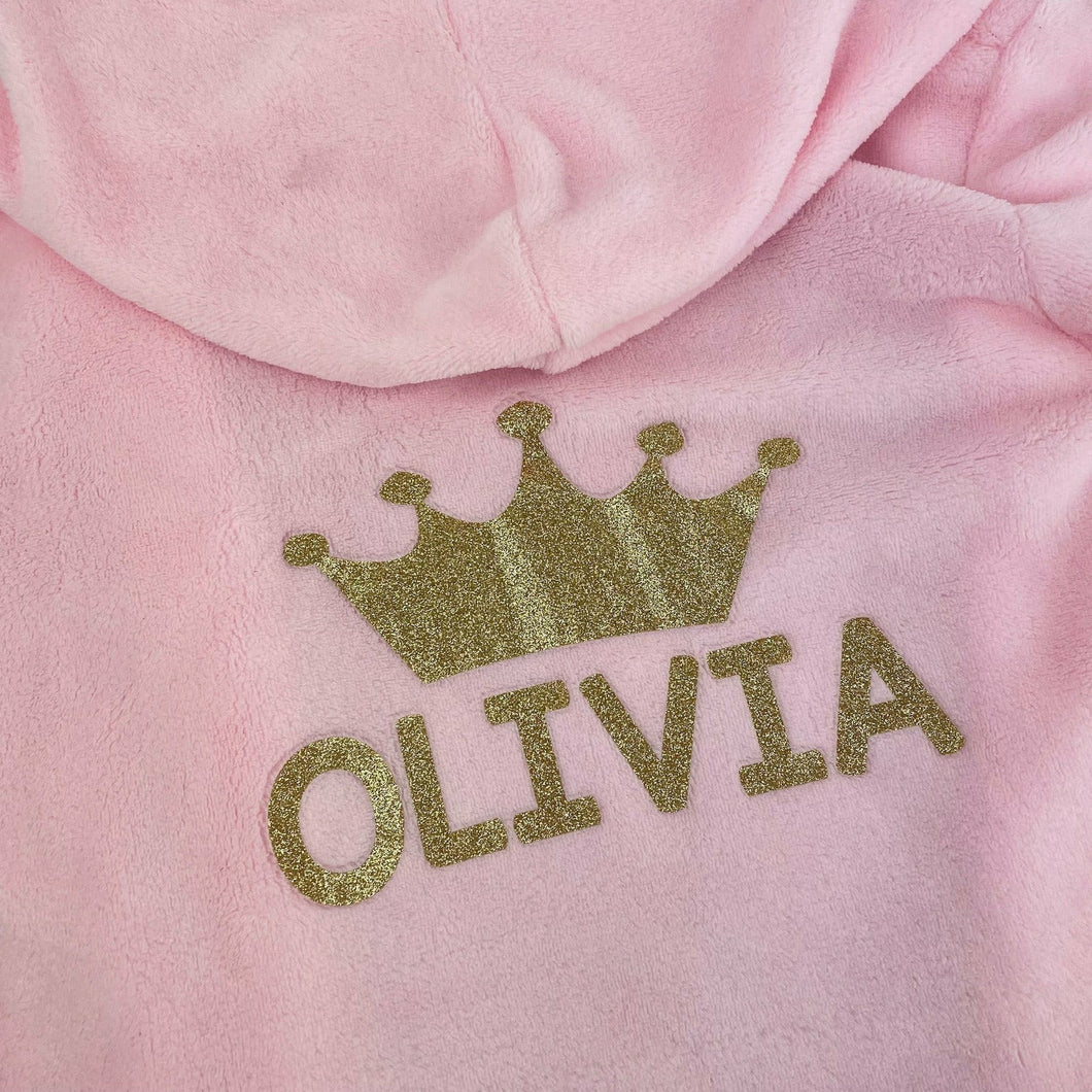 Personalised Girls Hooded Pink Dressing Gown, Princess Robe