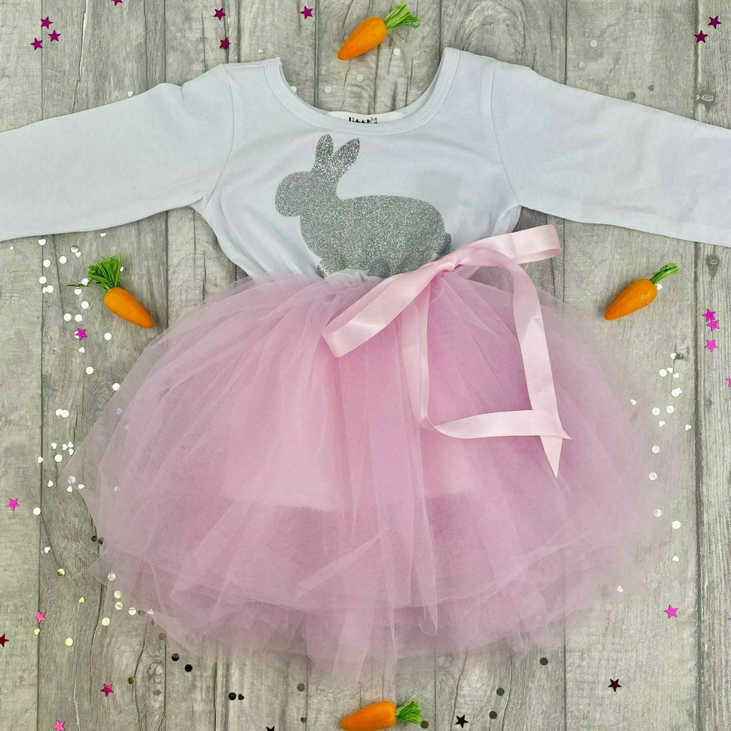 Easter Bunny Girl's White and Pink Long Sleeved Tutu Dress, Gift