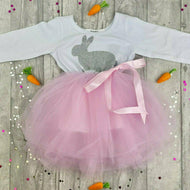 Easter Bunny Girl's White and Pink Long Sleeved Tutu Dress, Gift