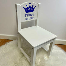 Load image into Gallery viewer, Personalised Prince Crown Chair, Wooden Nursery, Playroom Chair, Baby Boy
