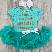 Load image into Gallery viewer, I Am Proof That Miracles Happen Baby Girl Tutu Romper With Headband
