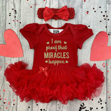 Load image into Gallery viewer, &#39;I Am Proof That Miracles Happen&#39; Baby Girl Tutu Romper With Matching Bow Headband
