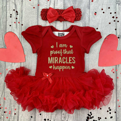 'I Am Proof That Miracles Happen' Baby Girl Tutu Romper With Matching Bow Headband
