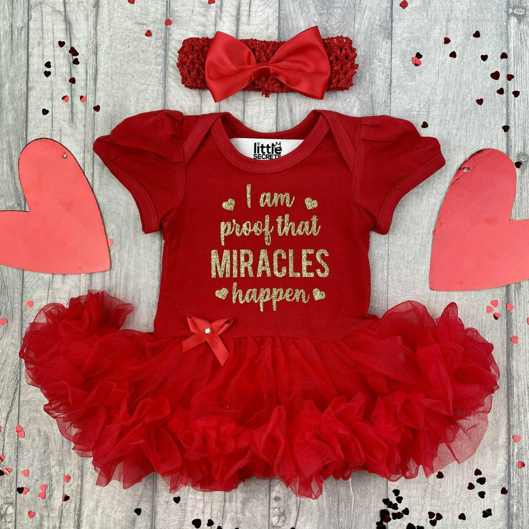 'I Am Proof That Miracles Happen' Baby Girl Tutu Romper With Matching Bow Headband