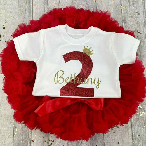 Girls Personalised Red Birthday Outfit Set