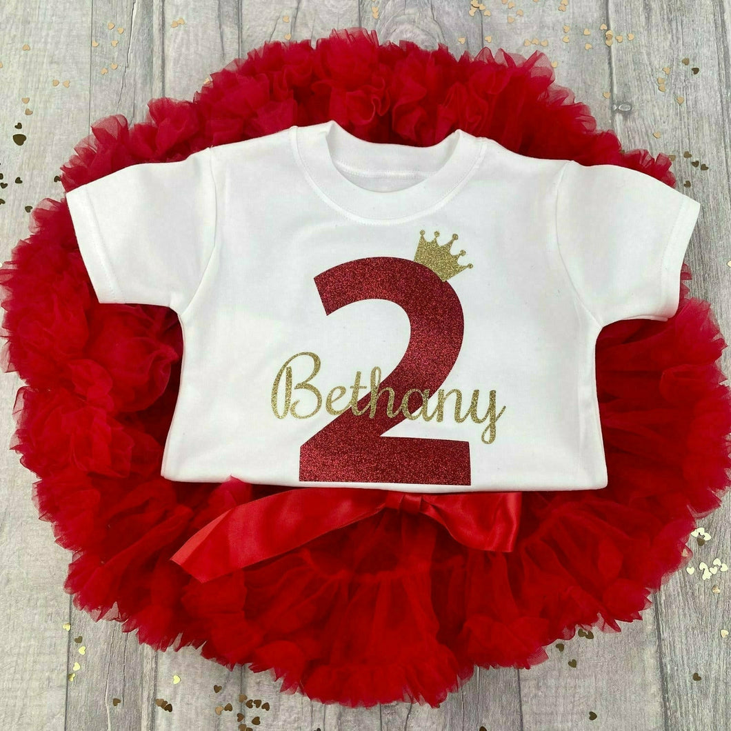 Girls Personalised Red Birthday Outfit Set