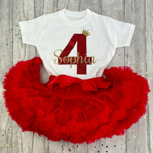 Girls Personalised Red Birthday Outfit Set